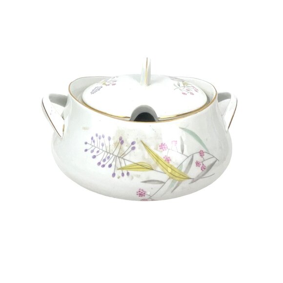 Bohemian Vintage Porcelain Soup Tureen With Lid & Handles Floral Design White & - Picture 4 of 8